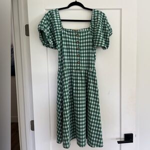 Green Gingham Puff Sleeve Button-Front Dress – Downeast – Size M